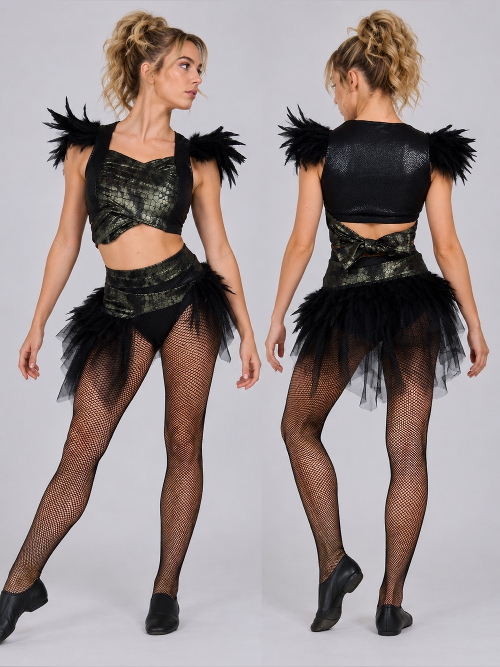 Tenth House TH17088 Custom Dance Costume MA Leather Feather Goth Zombie Solo